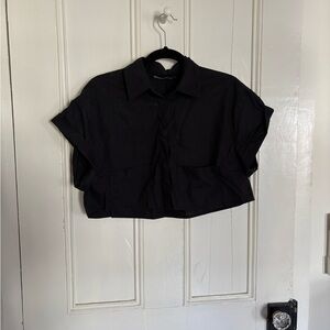 ZARA Black Women's Extreme Crop Top, button down